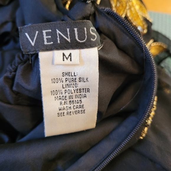 Venus vintage 100% silk golden floral embellished black dress - size medium - Picture 5 of 8
